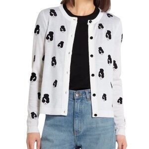 Alice + Olivia Stacey Emoji Cardigan Sweater Wool Knit Top White Size M